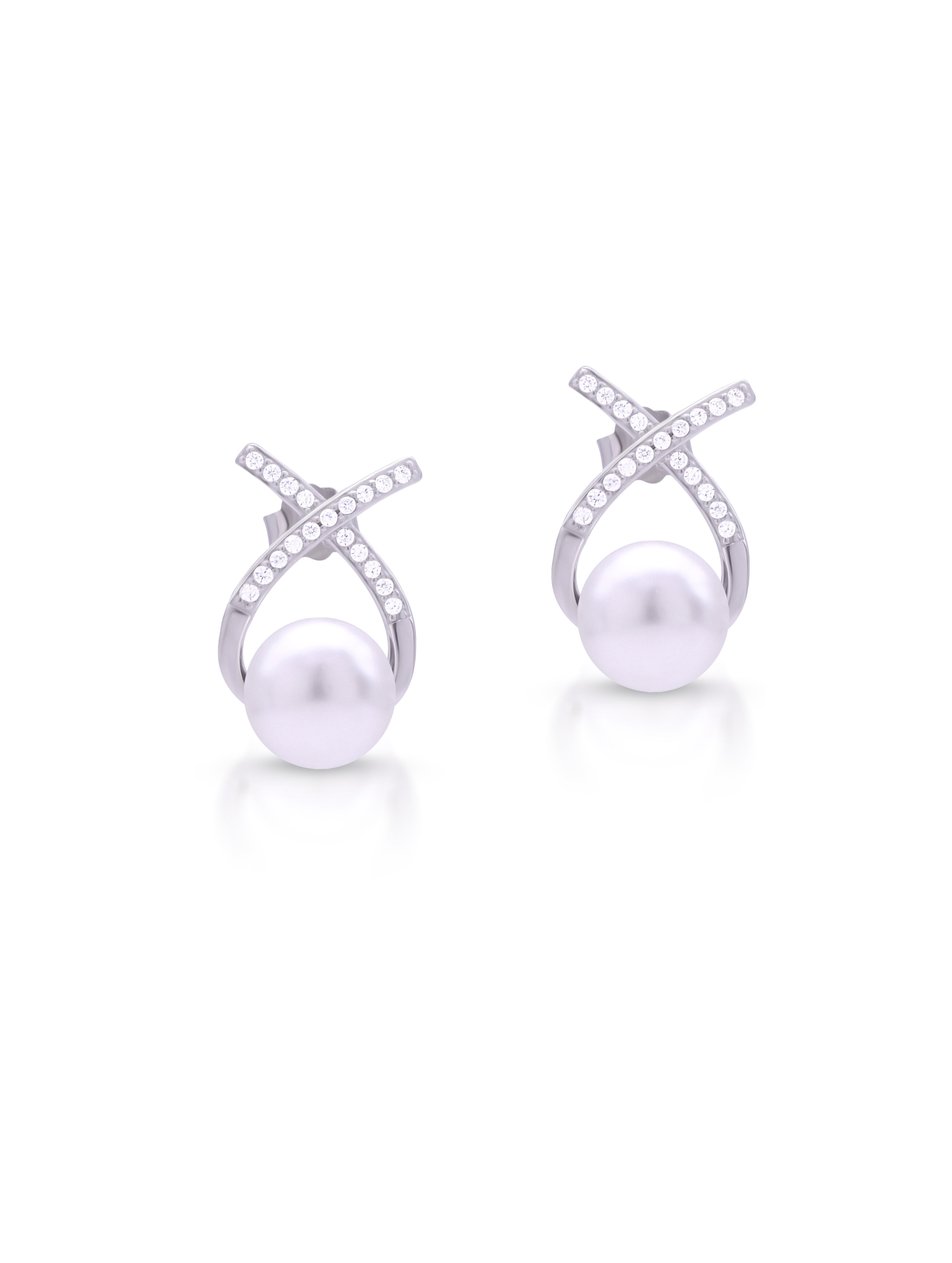 Elegant Pearl Stud Earrings for Women – Silver Tone Fashion Jewelry
