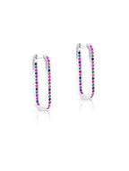 Multi-Color Stone Rectangle Hoop Earrings – Elegant Silver Plated Minimal Jewelry