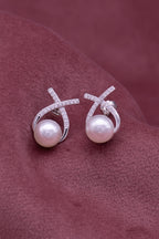 Elegant Pearl Stud Earrings for Women – Silver Tone Fashion Jewelry