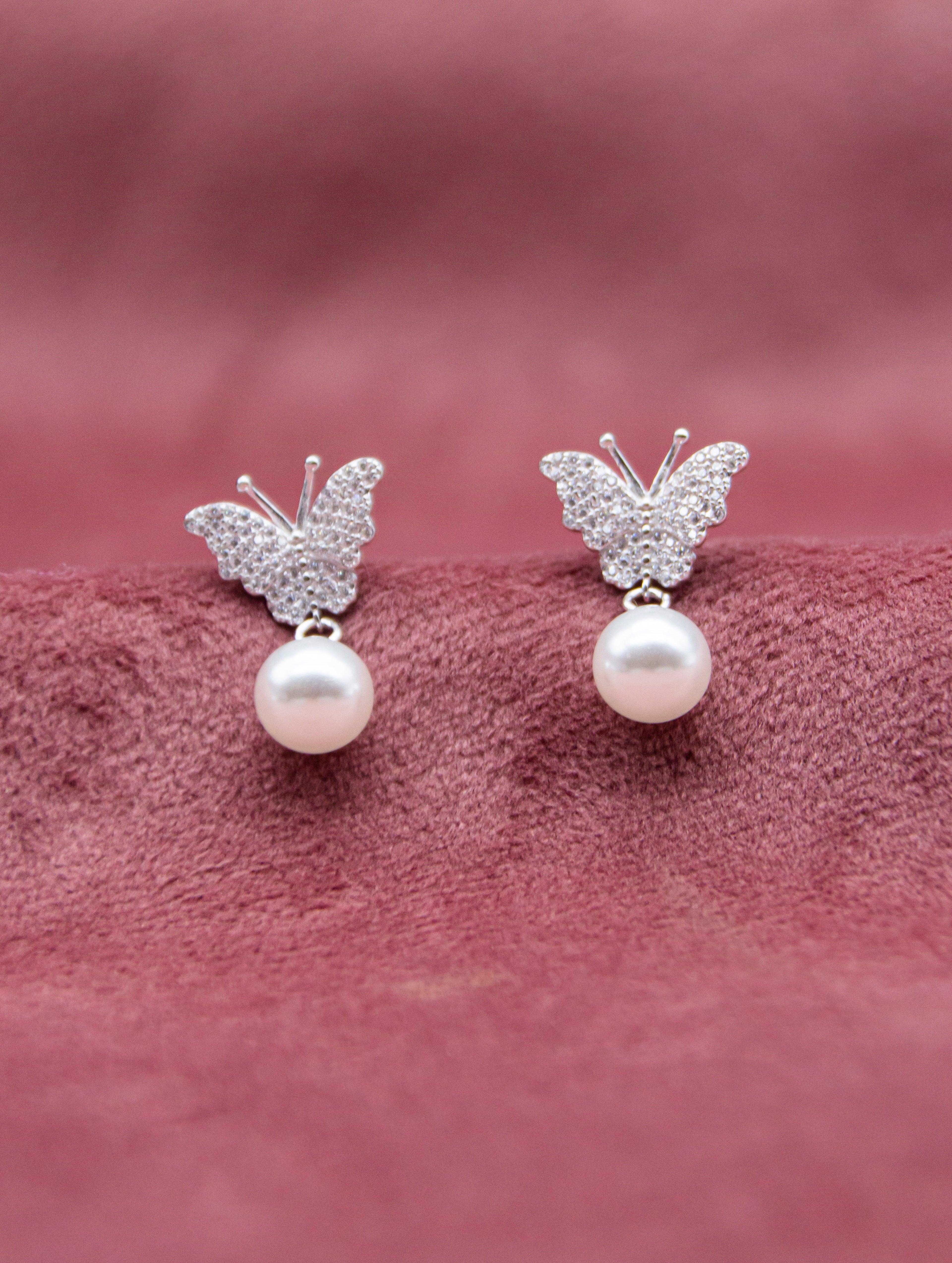 Butterfly Pearl Drop Earrings – Elegant & Lightweight | JoolClix